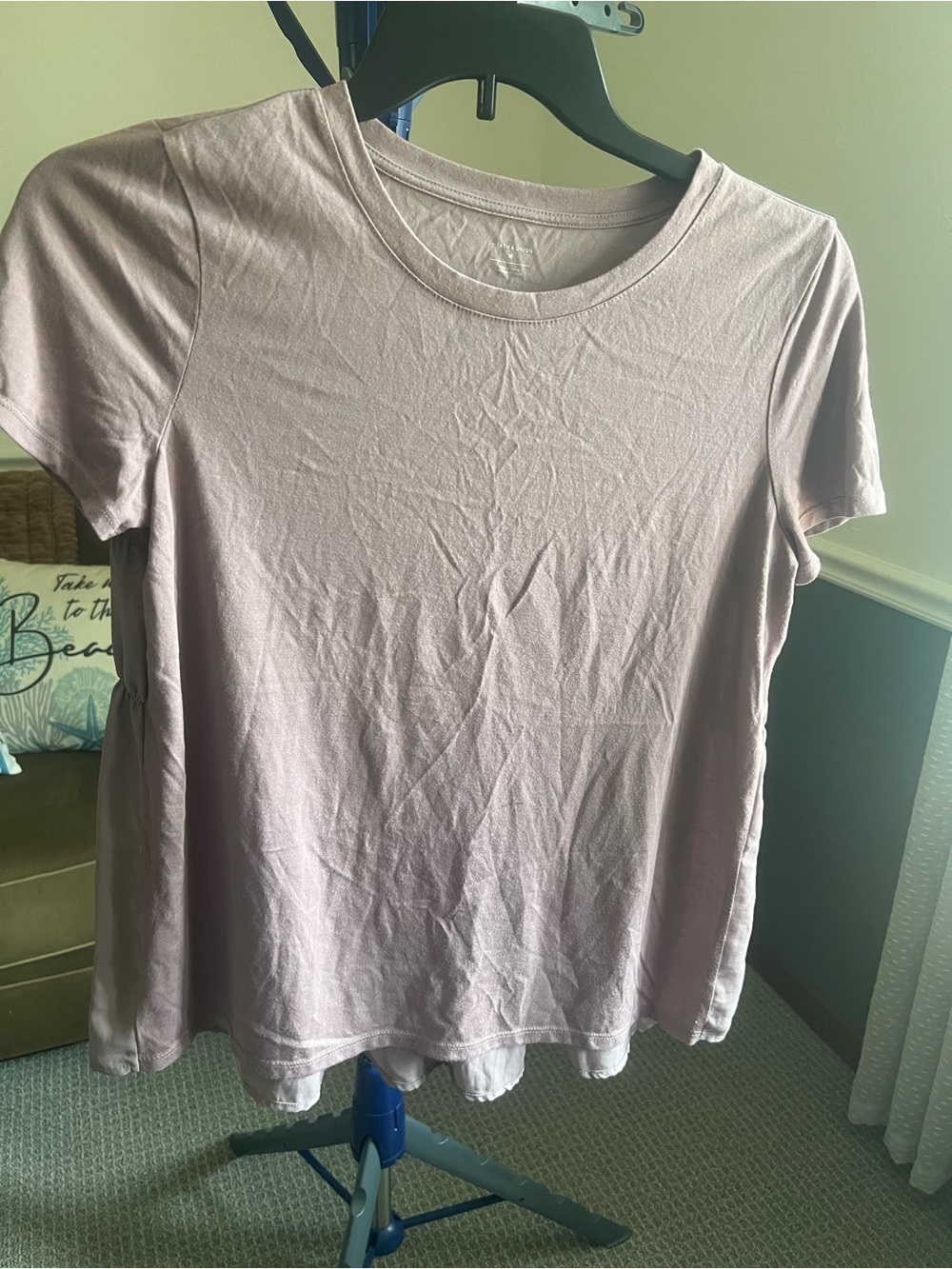 14th & Union Plum Solid Crew Neck Short Sleeve Ruffle Knit Top Women’s M # 446